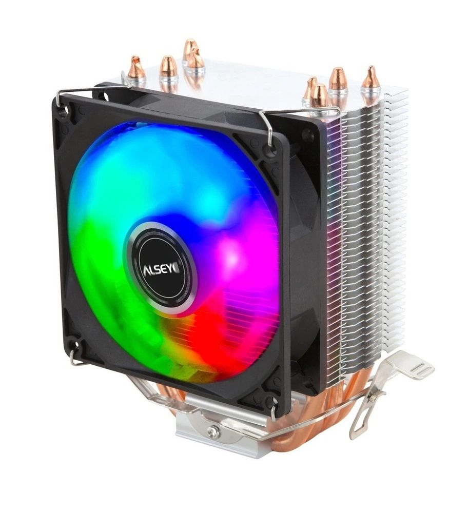 Кулер для процессора Alseye AM90, 1х92мм, 2300rpm, 3-pin, Al+Cu, серебристый/RGB, 43.8CFM, 26дБ, 4-PIPE, TDP 125Вт, INTEL 1200/115x/775/1366, AMD AM3(+)/AM2(+)/FM2(+)/FM1 (AS.01.01.0017)