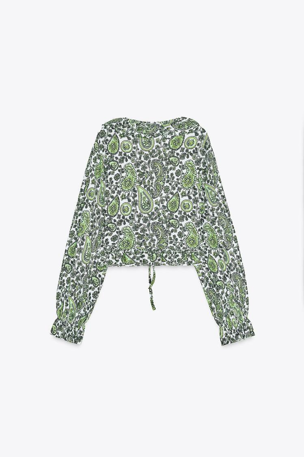 ZARA ТОП С ВОЛАНАМИ И V-ОБРАЗНЫМ ВЫРЕЗОМ, ОТТЕНКИ ЗЕЛЕНОГО