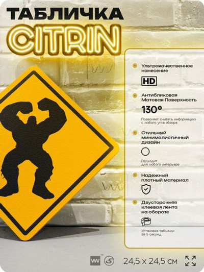 Табличка "Осторожно, Халк" шуточная прикольная табличка на дверь и стену, для офиса и дома, декоративный знак, 24,5х24,5 см, пластиковая, Айдентика Технолоджи