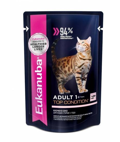 Eukanuba ADULT TOP CONDITION BEEF влажный корм для взрослых кошек с лососем 85 гр Eukanuba ADULT TOP CONDITION BEEF влажный корм для взрослых кошек с лососем 85 гр