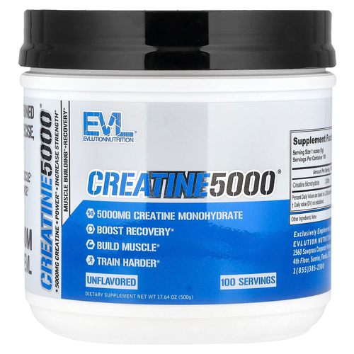 EVLution Nutrition, Creatine5000®, без добавок, 500 г (17,64 унции)