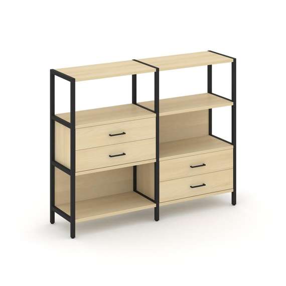 Shelf System Двухсекционный стеллаж трехярусный с ящиками SN.STM-323 Акация Лорка/Металл Черный 1590