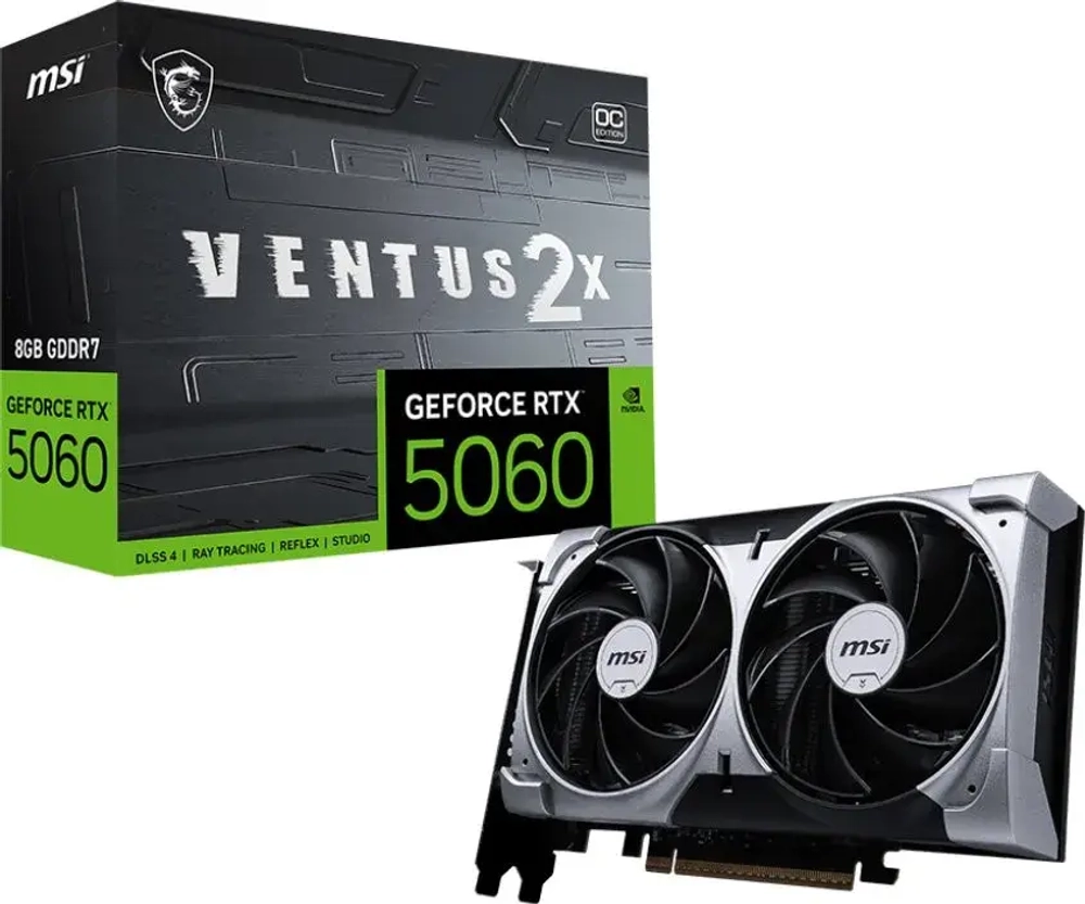 Видеокарта MSI GeForce RTX 5060 8G VENTUS 2X OC, 8G GDDR7 128bit 1xHDMI 3xDP G5060-8V2C