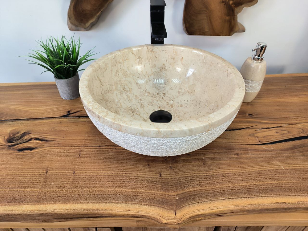 Раковина из мрамора Bowl Cream Dotted BM-65736 40х40х17 из натурального камня