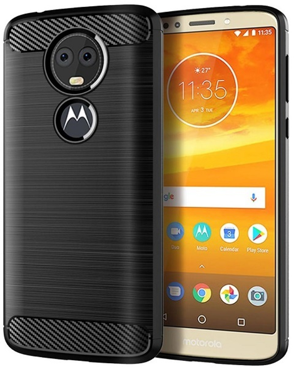 Чехол для Motorola Moto E5 Plus (E5 Supra) цвет Black (черный), серия Carbon от Caseport