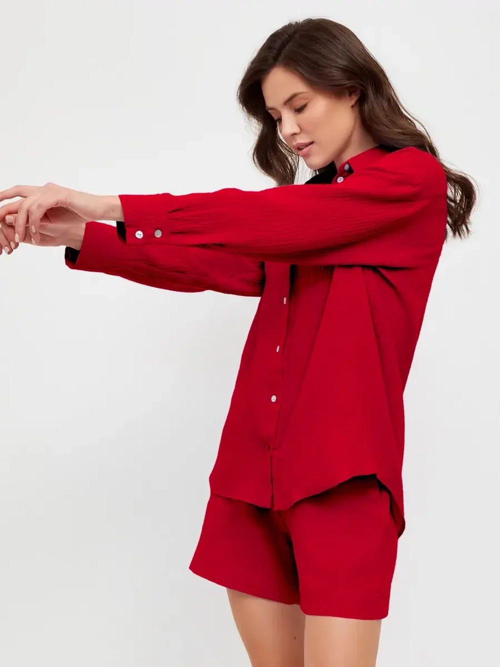 Костюм - пижама с шортами из муслина домашний оверсайз