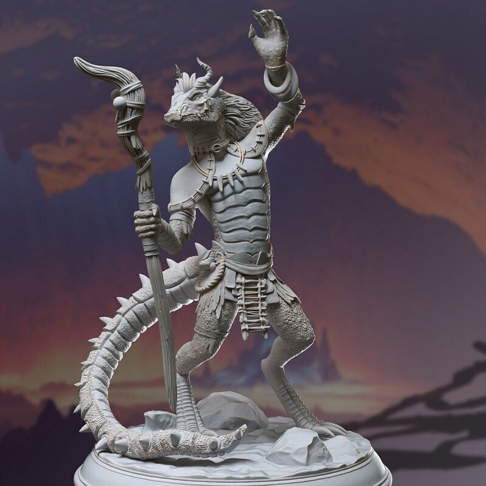 Людоящер Драконорождённый Dragonborn Lizardmen Seraphon Серафон Друид Шаман Маг Волшебник миниатюра для dnd, днд, pathfinder, фентези, Настольная игра, НРИ, Варгейм, РПГ
