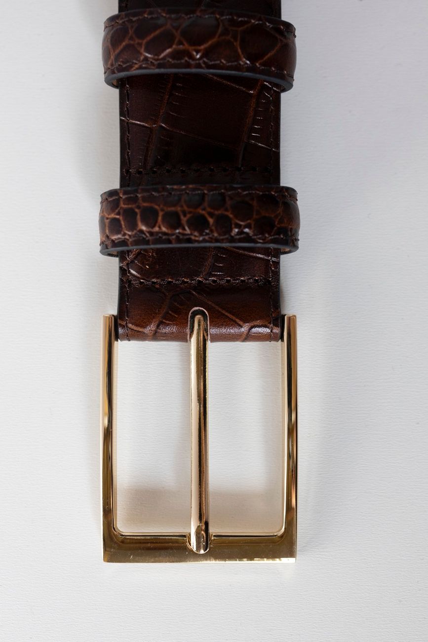 Классический ремень из кожи с тиснением под крокодила, 35 мм, темно-коричневый