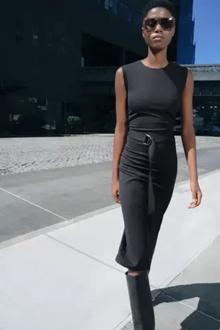 ZARA ПЛАТЬЕ МИДИ С РЕМНЕМ, ЧЕРНЫЙ
