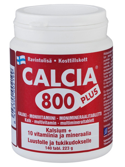 Пищевая добавка Calcia® 800 Plus, 140 таблеток, Карбонат кальция + 10 витаминов и минералов для костей и соединительной ткани