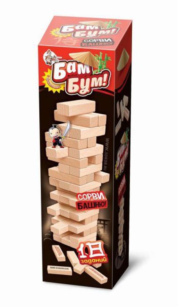Купить Игра настольная для взрослых и детей БАМ-БУМ. Падающая башня с фантами.