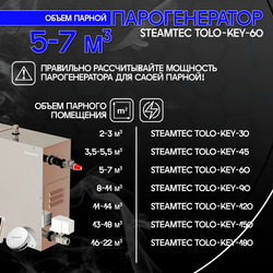 Парогенератор для хамама и турецкой бани Steamtec TOLO-60-KEY, 6 кВт (стандартный модуль управления)
