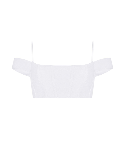 Топ укороченный корсетного типа из крепа с открытыми плечами