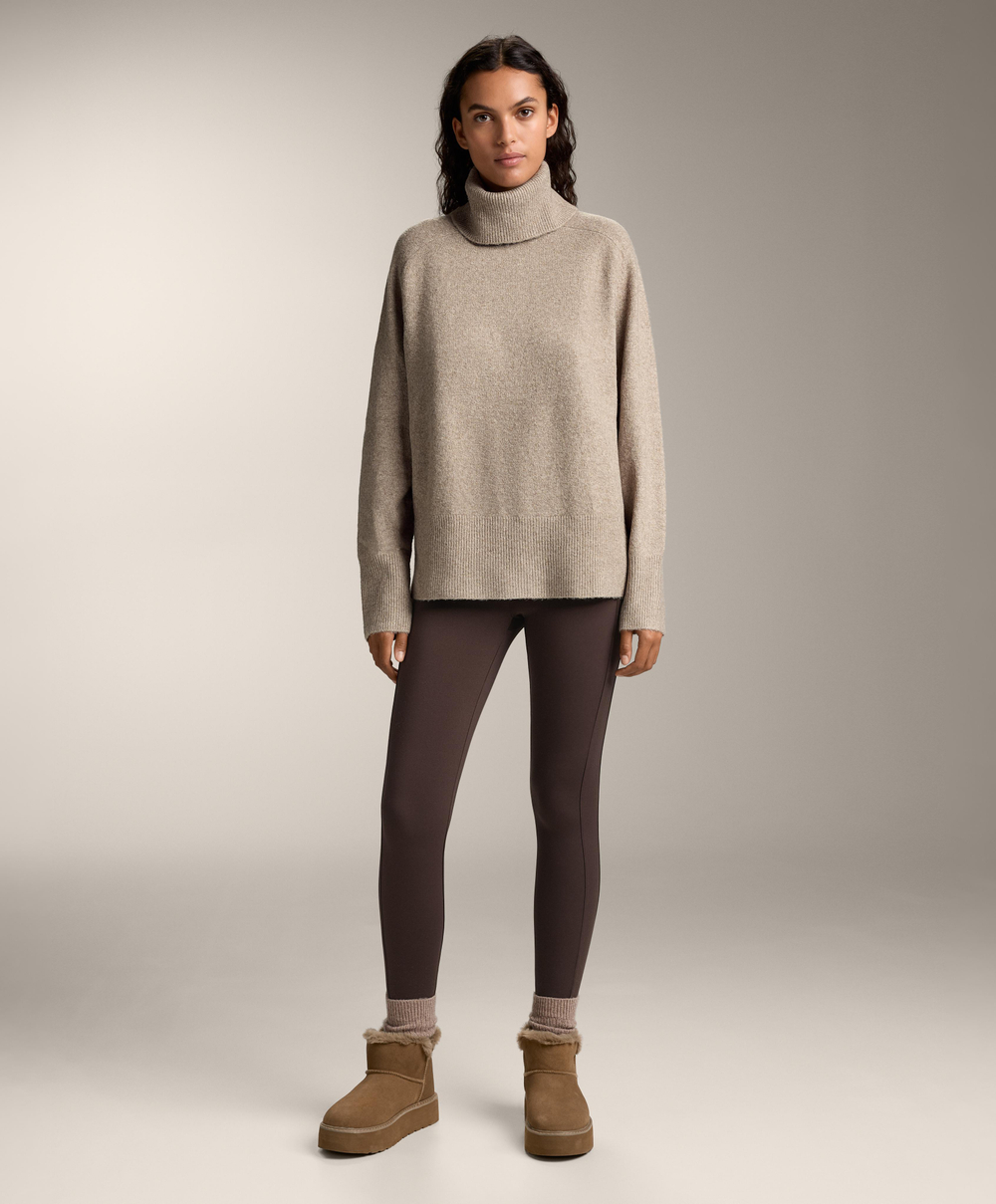 Oysho Свитер свободного кроя с высоким воротником, бежевый меланж