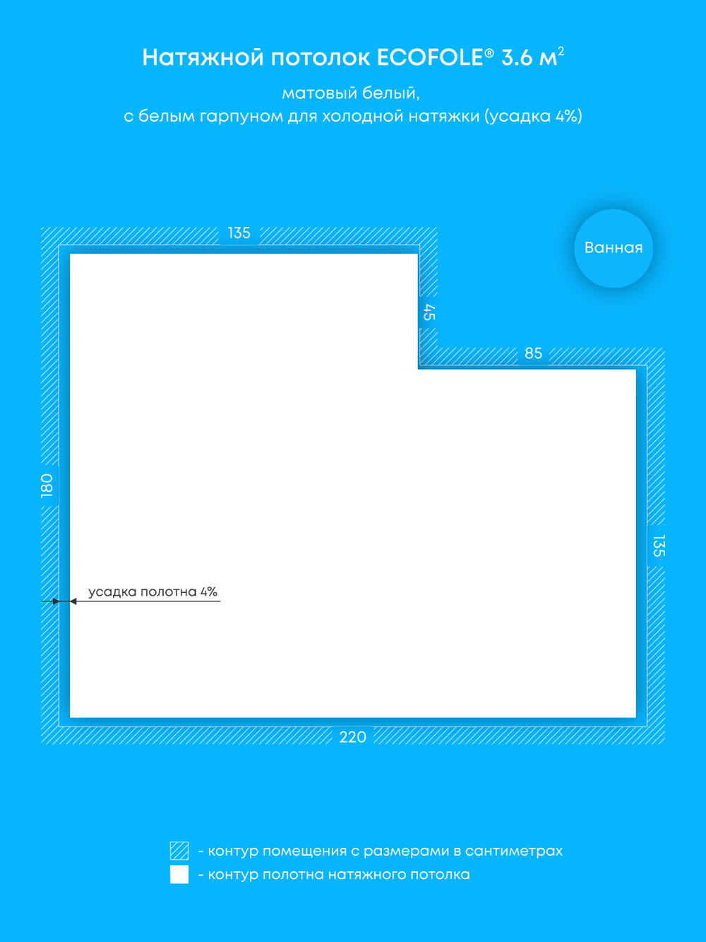 Матовый натяжной потолок 3.6 м2