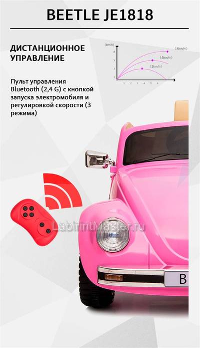 Детский электромобиль "Volkswagen Beetle"  JE1818 12V, розовый