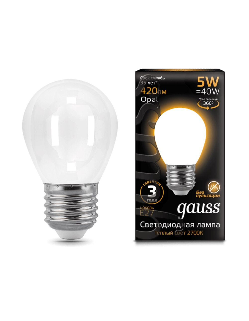 Светодиодная лампа gauss 105202105, E27, 5 Вт, 2700 К, 1 шт.