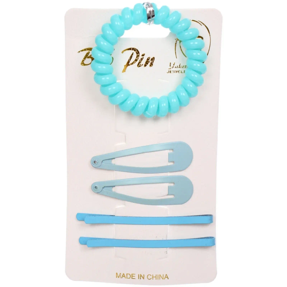 Набор аксессуаров для волос «Margo», 2 зажима, 2 невидимки, 1 резинка, цвет голубой, d-5 см, 5,5*1,5 см●