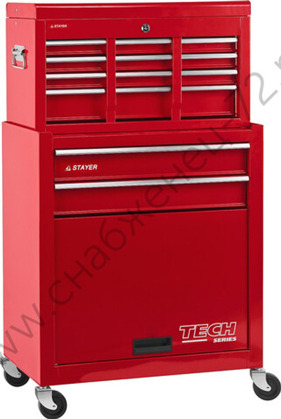 STAYER 616 х 330 х 742 мм, комбо, инструментальная тележка с 2 полками + ящик с 7 полками (38909-K)