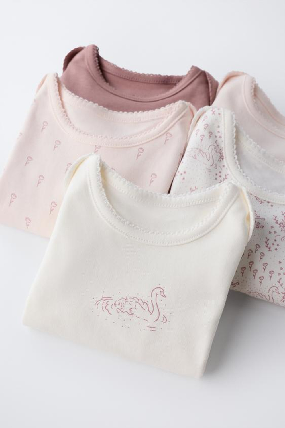 ZARA НАБОР ИЗ ПЯТИ БОДИ С ЛЕБЕДЯМИ, РОЗОВЫЙ