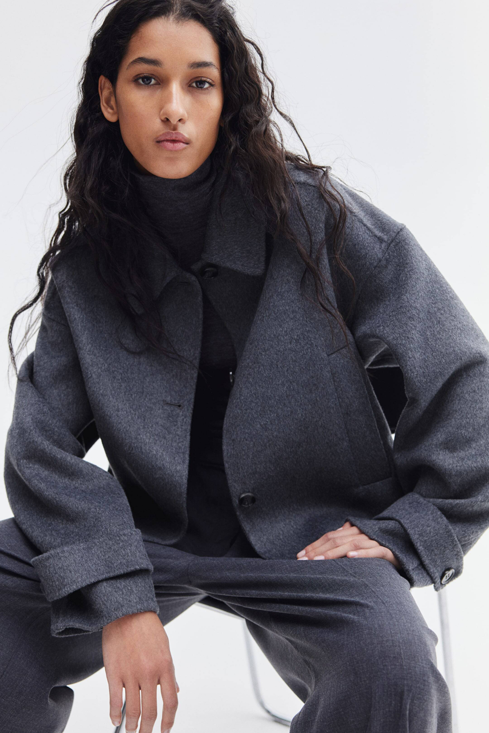 H&M Куртка ручной работы из смесовой шерсти, темно-серый