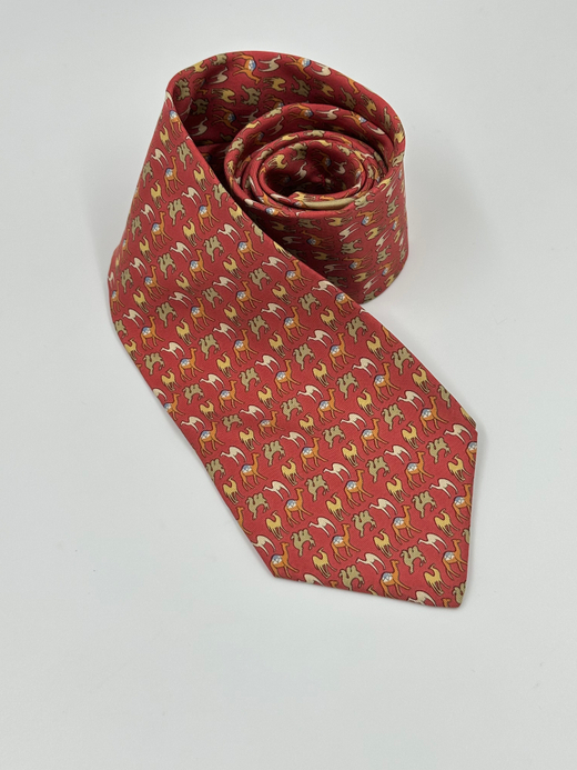 Галстук красный с верблюдами Salvatore Ferragamo