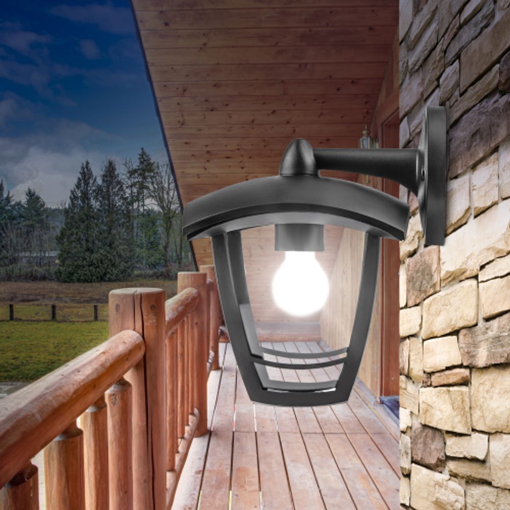 Садово-парковый светильник ЭРА «Дели 2» НБУ 07-60-002 черный 4-гранный настенный IP44 Е27 max 60Вт | Садово-парковые светильники