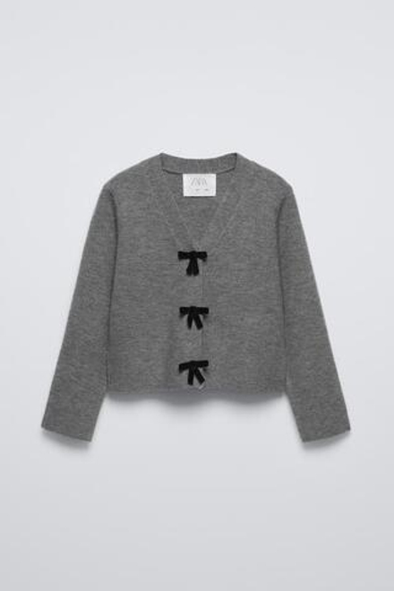 ZARA КАРДИГАН С БАНТАМИ, АНТРАЦИТОВЫЙ