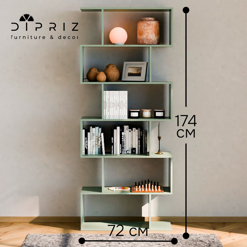 Стеллаж, 72х24х174, Марм, напольный, для игрушек и книг, зеленый, Dipriz