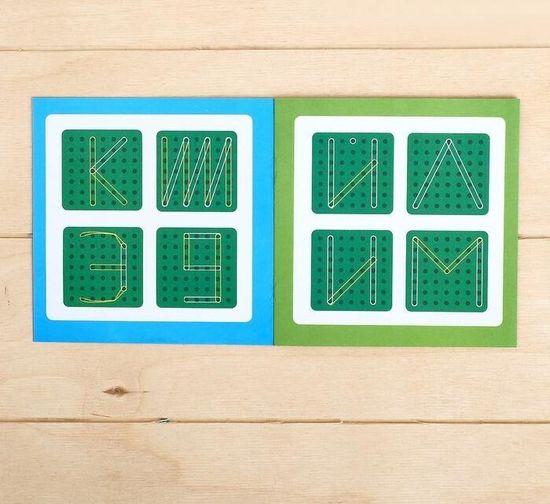 Геоборд "Математический планшет: Алфавит и цифры" с инструкцией по схемам, по методике Монтессори