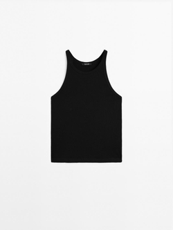 Massimo Dutti Топ из 100% хлопка на бретелях, черный