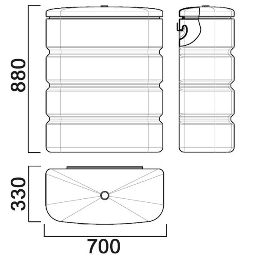 Бак навесной прямоугольный вертикальный с кронштейном
 Анион 150 л. вертикальный (700x330x880см;синий) - арт.559454