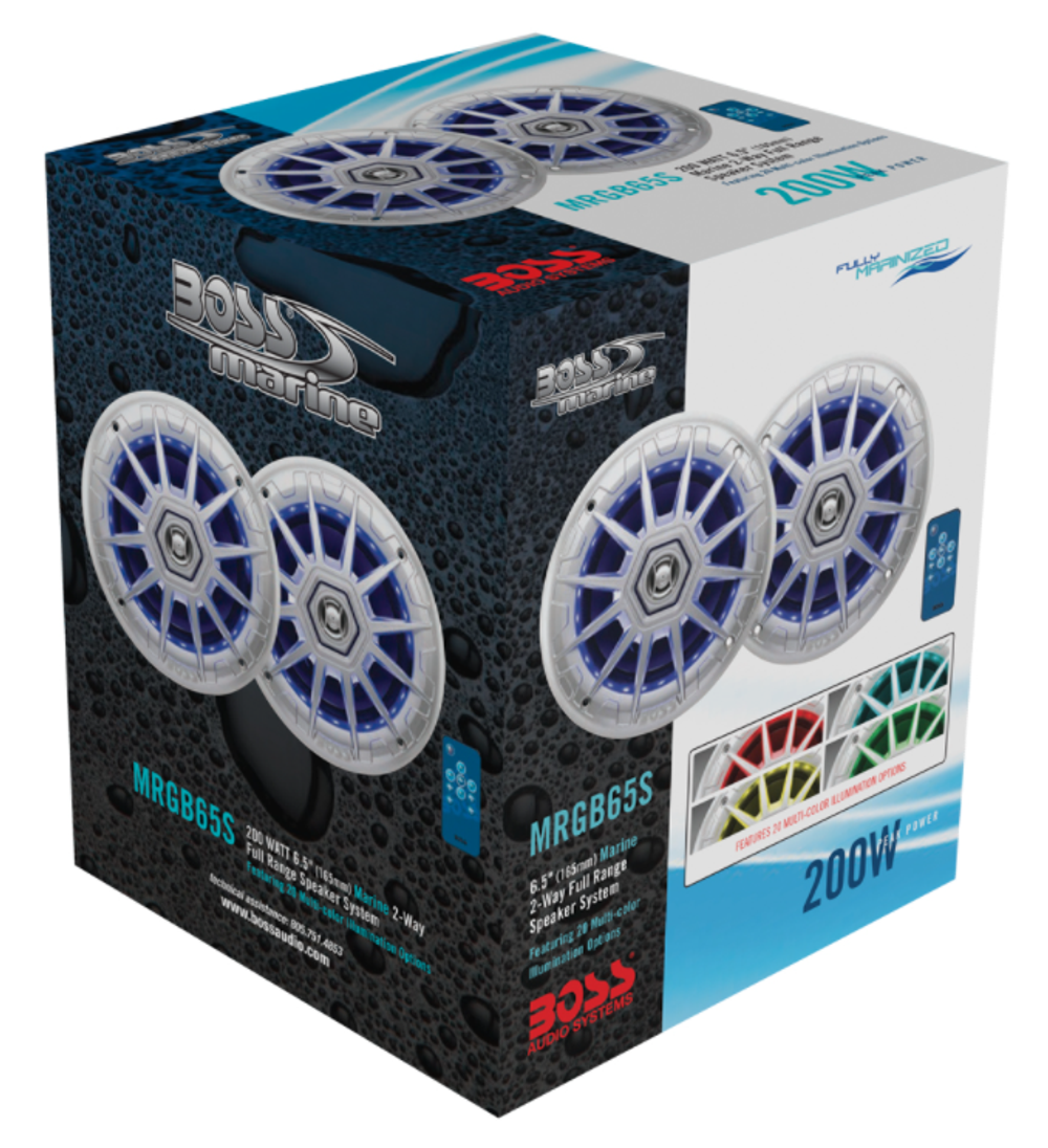 Динамики BossAudio морские 200W 6,5" с RGB подсветкой (2 шт.), серебристый,MRGB65S