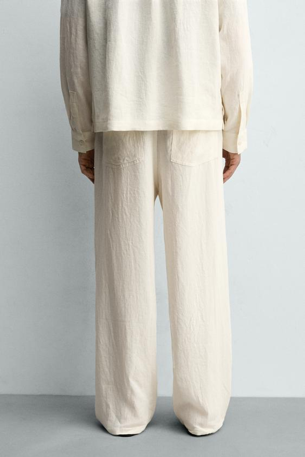 ZARA БРЮКИ СВОБОДНОГО КРОЯ ИЗ 100% ЛЬНА С РЕМНЕМ, ЖЕЛТОВАТО-БЕЛЫЙ