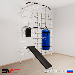 Шведская стенка Sv Sport усиленная 62410 (Турник рукоход/Брусья/Скамья/Цепь/Мешок 15кг/Канатный лаз)