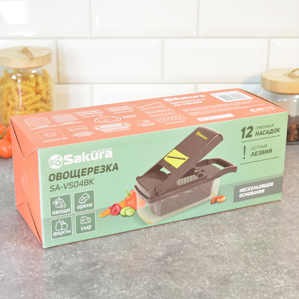 Овощерезка SA-VS04BK, 12 аксессуаров, цвет серый/зеленый