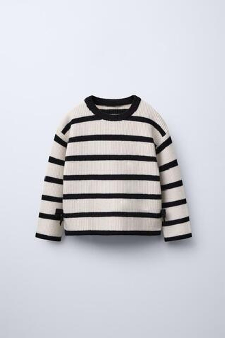 ZARA СВИТЕР В ПОЛОСКУ С БАНТАМИ, ЭКРЮ/ЧЕРНЫЙ