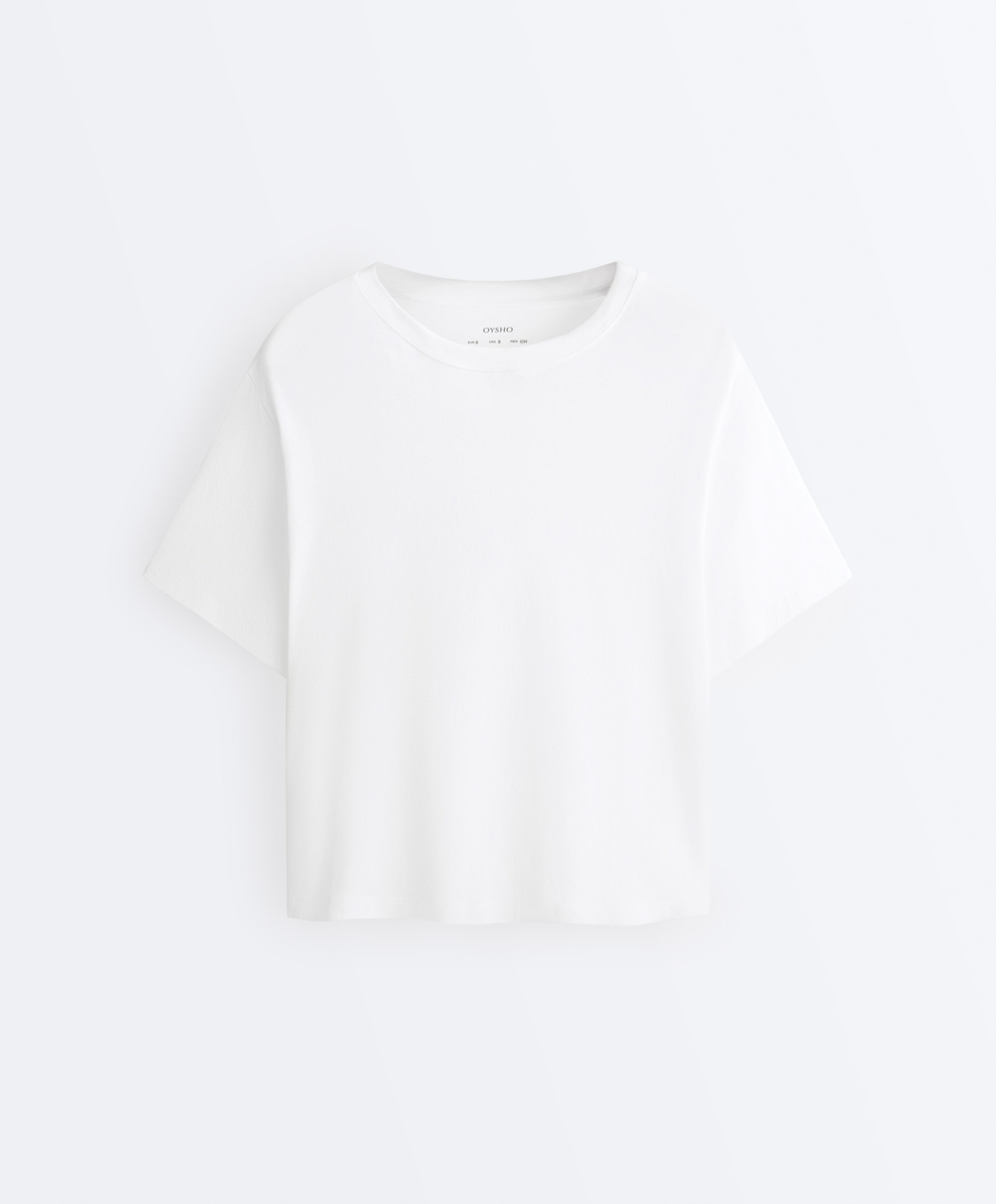 Oysho Boxy футболка с короткими рукавами из смесового хлопка, белый