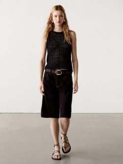 Massimo Dutti Топ из ажурного трикотажа с круглым вырезом, черный