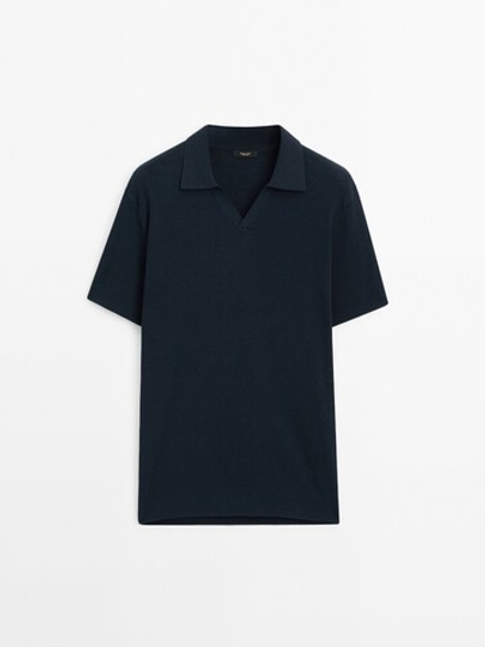 Massimo Dutti Трикотажное поло из смесового хлопка, темнг-синий