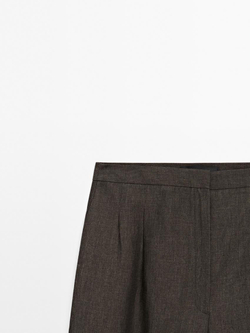 Massimo Dutti Брюки капри объемного кроя из смесового льна, коричневый