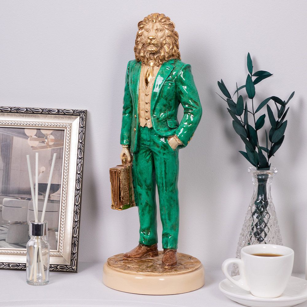 Скульптура Лев Бизнесмен Айвори Изумрудный