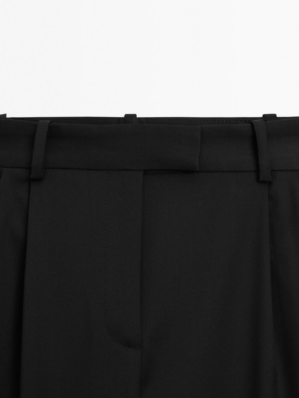 Massimo Dutti Брюки свободного кроя из тонкой шерсти, черный