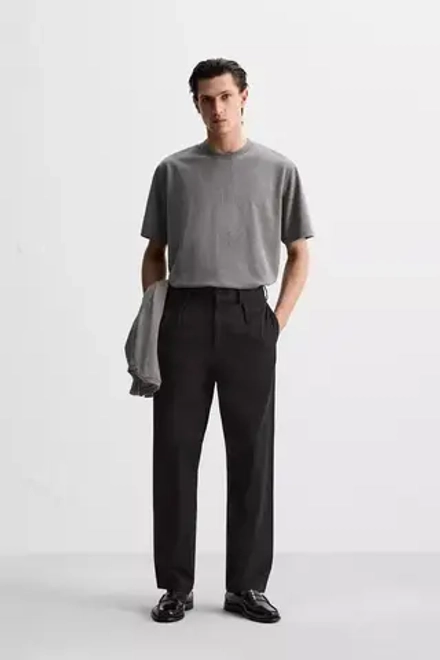 ZARA ХЛОПКОВАЯ ФУТБОЛКА С КОРОТКИМИ РУКАВАМИ, СЕРЫЙ