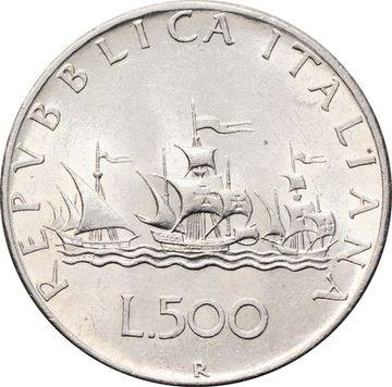 500 лир 1958 Италия. Корабли Колумба