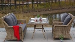 Гляссе, диван коричневый/соломенный/графит, искусственный ротанг