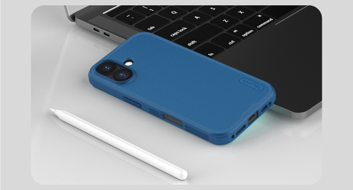 Усиленный чехол синего цвета от Nillkin для iPhone 17, серия Super Frosted Shield Pro