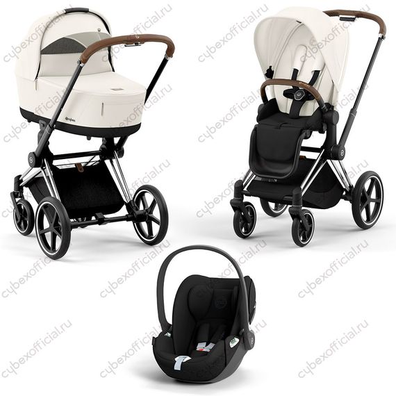 Детская коляска Cybex Priam IV 3 в 1 Off White шасси Chrome