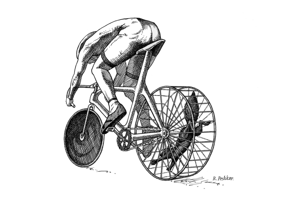 Пешков Р.В. Велогонщик.  Бумага, тушь, перо. Россия 2011г.