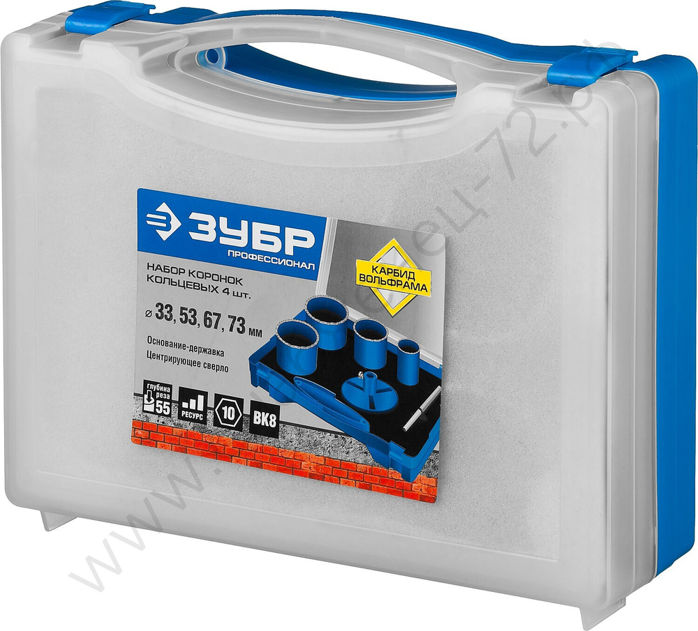 ЗУБР 6 шт: 33, 53, 67, 73 мм, карбид вольфрама, Набор кольцевых коронок, Профессионал (33350-H6)